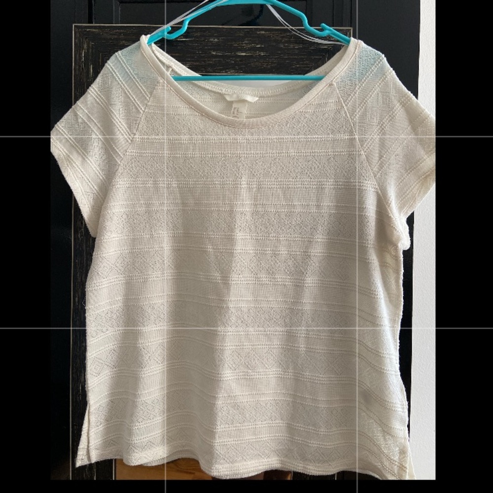 Off white textured T-shirt with wide neck